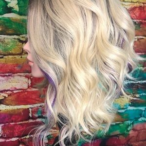 Blonde purple green highlights wig